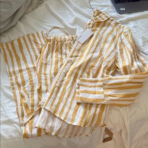 Reformation Yellow and White Striped linen set